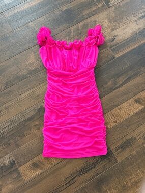 Selfie Leslie Hot Pink Ruched Mini Dress